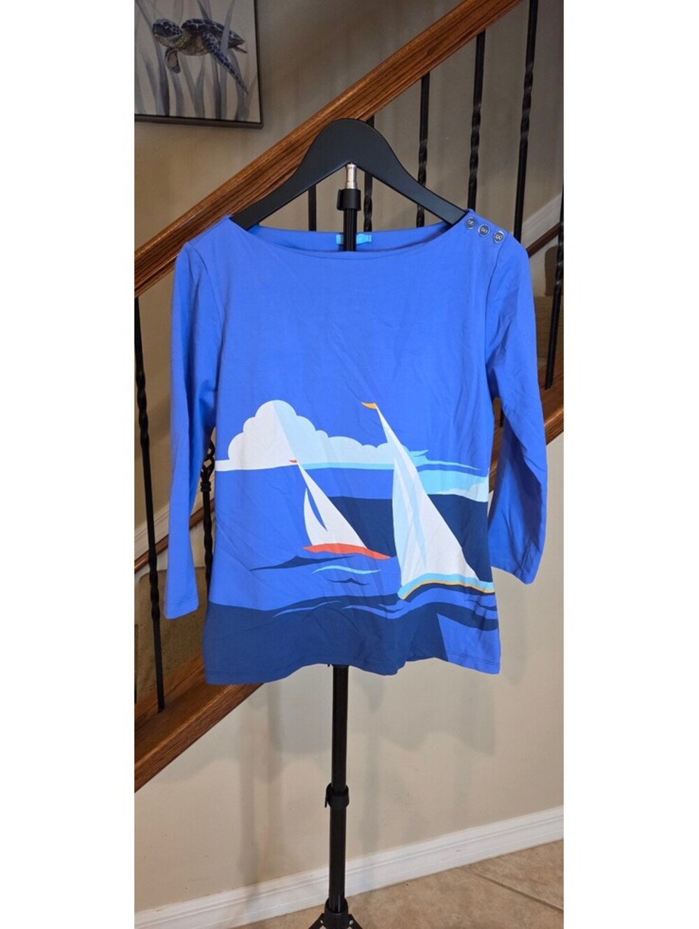 J. McLaughlin Blue Sailing Print Long Sleeve Shirt Small